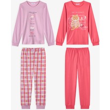 Penti Pembe Kız Çocuk Caturday Night Uzun Kollu Pamuklu 2'li Pijama Takımı