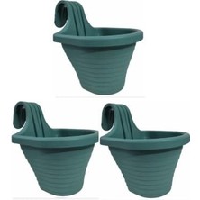 Hype Store Tom1 Askılı Balkon Saksı Seti, 20 cm Boy, 3 Litre Hacim, 3 Adet Yeşil