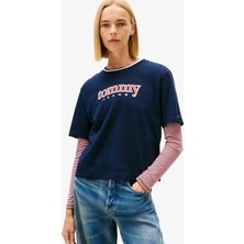 Tommy Hilfiger Boxy Tommy Applique Kadın Mavi T-SHIRT.C1G