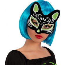 LTG Nova Bfs Siyah Renk Üzeri Gümüş Yeşil Simli Süet Kaplama Kedi Maskesi 17X14 cm