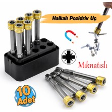 Badem10 (10 Adet) N35 Mıknatıslı Pozidriv Yıldız Bits Uç Manyetik Halka S2 Çelik Pz2 65 mm 1/4"