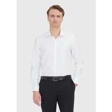 Ramsey Beyaz Regular Fit Dokuma Klasik %100 Pamuk Gömlek