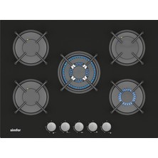 Simfer 3704 4 Göz + 1 Wok 70 cm Siyah Cam Ankastre Ocak