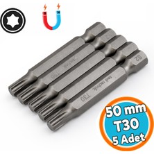 Nzb Bits Uç 50 mm T30 Güçlü Tayvan Çeliği Mıknatıslı Tork Torx Manyetik 1/4" Matkap Ucu 5 cm Uzunluk
