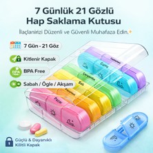 Polham 7 Günlük 21 Gözlü Haftalık , Hap Saklama Kutusu, Kitlenir Kapaklı, Bpa Içermez Saklama Kutusu