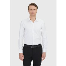 Ramsey Beyaz Regular Fit Dokuma Klasik %100 Pamuk Gömlek