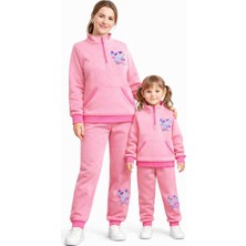 Butik Ayvitrin Anne Kız Üç Iplik Pamuk Puff Kumaş Kalın Eşofman Takımı