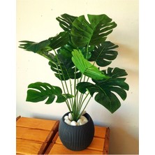 Saksıda Devetabanı Monstera Yapay Çiçek 12 Dal 60 cm Salon Çiçeği