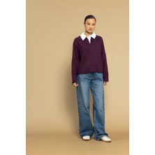 Nisan Triko Gömlek Detaylı Triko Kazak