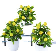 Rüzgar Yapay Çiçekçilik Beyaz Plastik Saksıda 3 Adet Limon