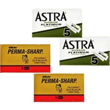 Storemax 2 Adet 5'li Kutu Astra ve 2 Adet 5'li Kutu Permasharp Çift Taraflı Tıraş Bıçağı, Toplam 20 Adet Yaprak Jilet