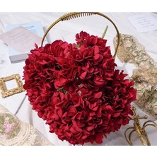 Rüzgar Yapay Çiçekçilik 5 Dallı Köyü Kırmızı Ortanca Demeti