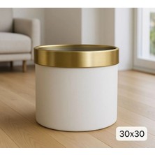Rüzgar Yapay Çiçekçilik 30 x 30 Krem Renk Gold Kapaklı Metal Saksı