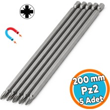 Nzb Mıknatıslı 200 mm Pozidriv Bits Uç Pz2 Manyetik 1/4" Matkap Ucu 20 cm Güçlü Tayvan Çeliği (5 Adet)