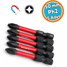 Nzb 5 Adet Impact Bits Uç 50 mm Ph2 Tayvan Çeliği Mıknatıslı Yıldız Uç Manyetik 1/4" Matkap Ucu 5 cm