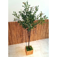 Yapay Zeytin Ağacı 1.50 mt Boy Doğal Görünümlü Barış Sembolu Zeytindalı Ağacı Ahşap Saksıda