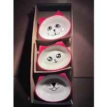 Kachkırhome Seramik Kedi Mama ve Su Kabı Çocuklar Için Mama Kabı 3lü Set