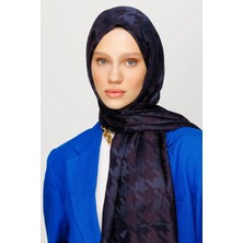 Azbey Lacivert Kazayağı Desen Parlak Jakar Şal