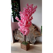 Yapay Pembe Bahardalı Ağacı 1.50 mt Boy Ahşap Saksıda Pembe Dal Yaz Çiçek