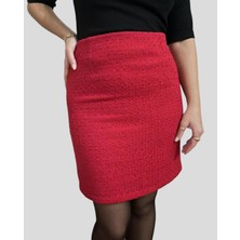 Abas Tüvit Kumaş (Chanel Kumaş) Kırmızı Mini Boy Astarlı Düz Etek