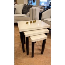 Akset 3lü Full Krem Zigon Sehpa Bohem Siyah Ayak