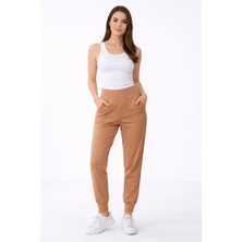 POLYMOOD Kadın Kahverengi Yüksek Bel Çift Cepli Esnek Eşofman Altı Jogger