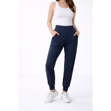 POLYMOOD Kadın Lacivert Yüksek Bel Çift Cepli Esnek Eşofman Altı Jogger