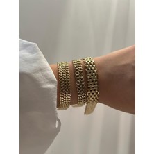 Luckyb Store Luckyb 3 Sıra 14K Altın Kaplama Düz Zincir Bileklik