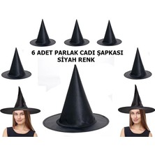 Tiklad Halloween Siyah Renk Parlak Dralon Cadı Şapkası Yetişkin ve Çocuk Uyumlu 6 Adet
