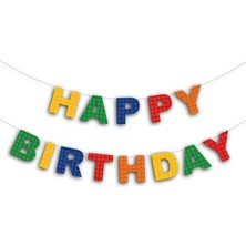 Doğaberen Renkli Bloklar Desenli Yapı Oyuncak Temalı Happy Birthday Yazı Banner Doğum Günü Parti Süsü