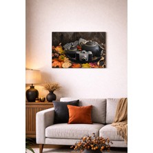 Arvion Vintage Kamera ve Çay Takımı Sonbahar Temalı Dekoratif Cam Tablo