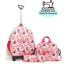 Migie Kişiye Özel Isimli 2-7yaş Çekçekli Çanta + Beslenme Çantası + Kalemlik Kreş/anaokulu Seti Kediler