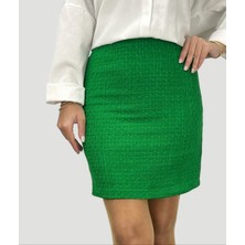 Abas Tüvit Kumaş Açık Yeşil Mini Boy Astarlı Düz Etek