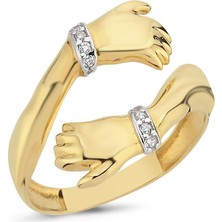 Zümrüt Sarraf 14 Ayar Altın Zirkon Taşlı Sarılan Eller Modeli Yüzük