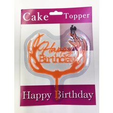 SiHako Happy Birthday Yazılı Turuncu Dallı Pasta Kek Çubuğu