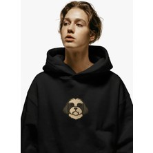 Muhtar Store Shih Tzu Figürlü Siyah Unisex Kapüşonlu Sweatshirt – Dtf Baskı