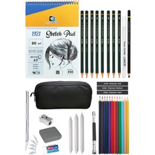 Acuto Ale x Schoeller A5 Eskiz Defteri KalemlikEskiz Seti Karakalem Çizim Seti 12 Kuruboya Beyaz Jel Kalem