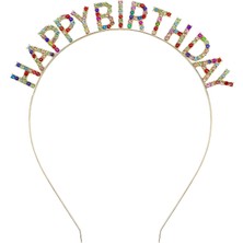 SiHako Rengarenk Kristal Taşlı Ekstra Lüks Gümüş Kaplama Happy Birthday Taç 16X17 cm