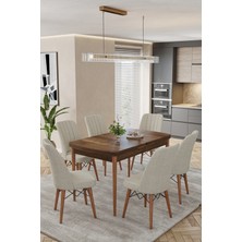 Karba Ceviz 80X132 Açılabilir Sunta Masa Yemek Odası Takımı, Mutfak Takımı 6 Adet Sandalye