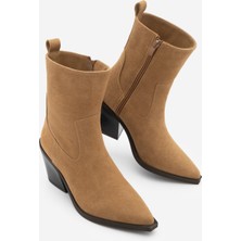 Marjin Kadın Kovboy Sivri Burun Western Bot Fetya Taba Süet