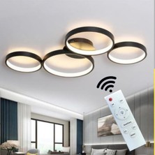 Hevsel Siyah Gövde, Kumandalı ve 3 Renk Işık, 4'lü Halka Plafonyer Led Avize