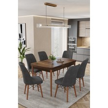 Karba Ceviz 80X132 Açılabilir Sunta Masa Yemek Odası Takımı, Mutfak Takımı 6 Adet Sandalye