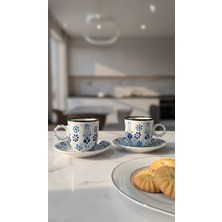 RGS Homelife 2'li El Yapımı Türk Kahvesi Fincan Seti, Seramik 4 Parça 2 Kişilik Kahve Fincan Takımı Mavi Beyaz