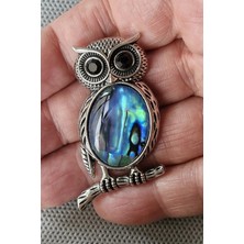 Pozitif Doğal Taş Abalon Shell Baykuş Motifi Sedef Broş BR10-3