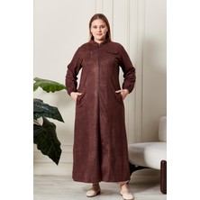 FERACE Kadin Buyuk Beden Tesettur Süet Kap Pardesü Boydan Göğsü Fermuarlı Uzun Tesettur Süet Pardesu