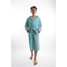 Eymir Home Collection Kadife Kapüşonlu Çocuk Bornozu Turkuaz