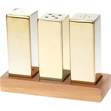 Atom Everest Büyük Kare 3'lü Tuzluk Takımı Altın