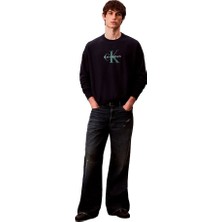 Calvin Klein Erkek %100 Pamuklu Ck Logolu Yuvarlak Yakalı Uzun Kollu Mavi Sweatshirt LV04RD242G-CEF