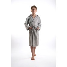 Eymir Home Collection Kadife Kapüşonlu Çocuk Bornozu Gri