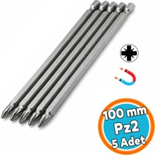 Nzb Mıknatıslı 100 mm Pozidriv Bits Uç Pz2 Manyetik 1/4" Matkap Ucu 10 cm Güçlü Tayvan Çeliği (5 Adet)